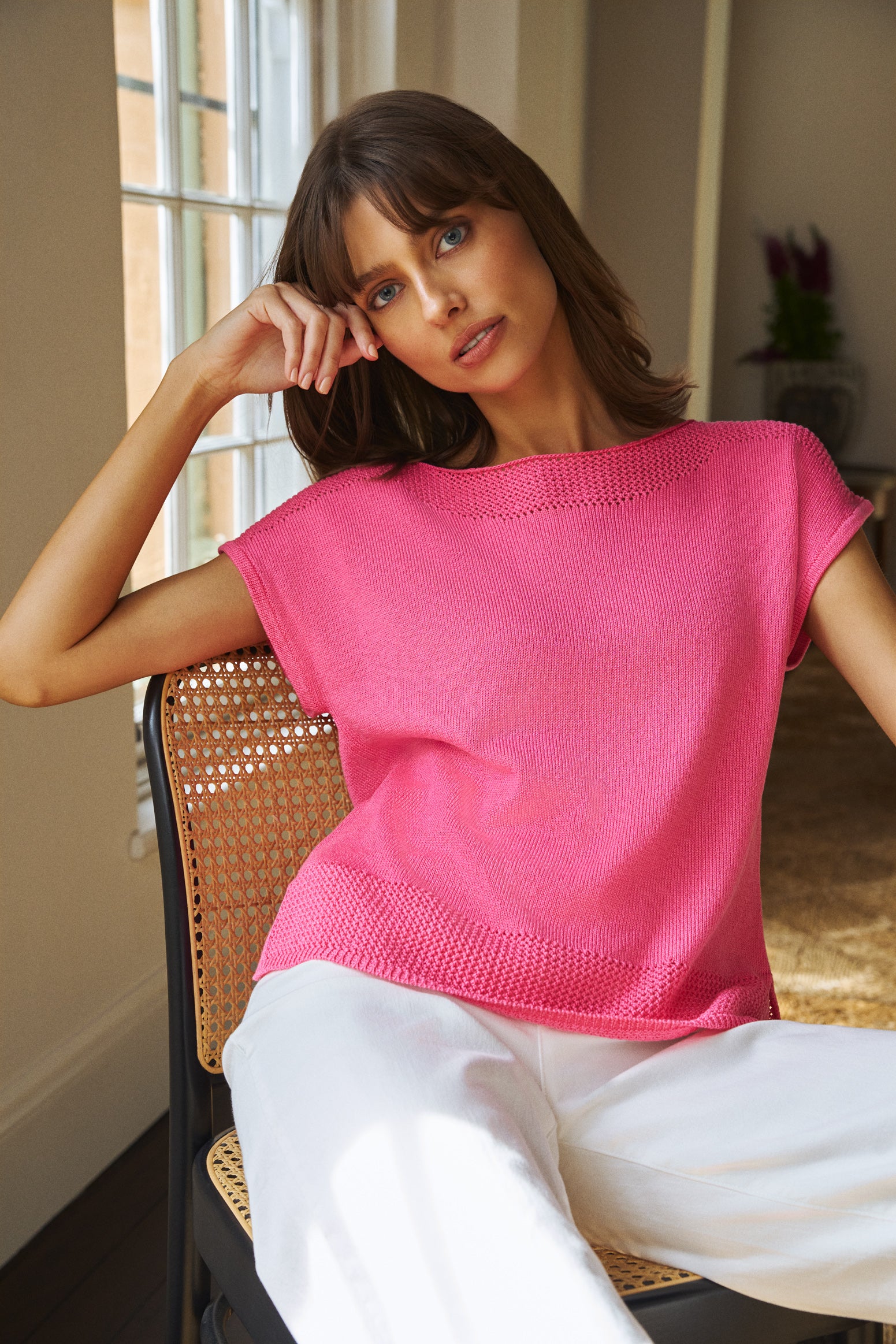 Crochet Trim Knit - Sunset Pink