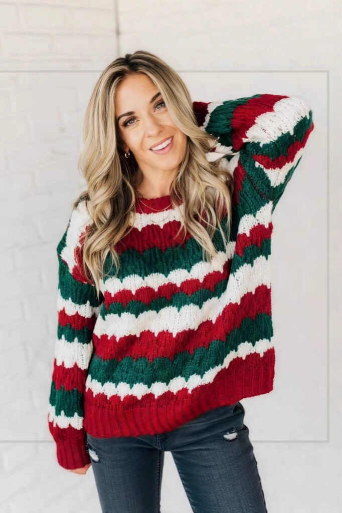 Chic Striped Color Block Sweater