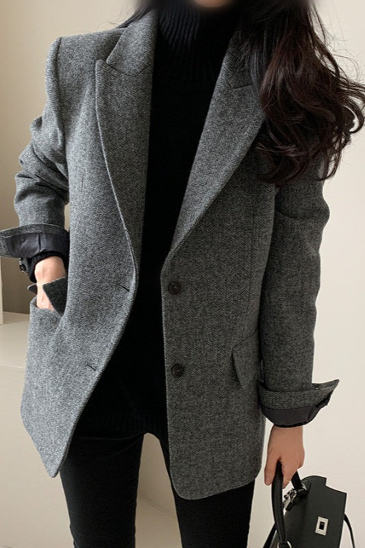 Wool Blend Solid Color Blazer