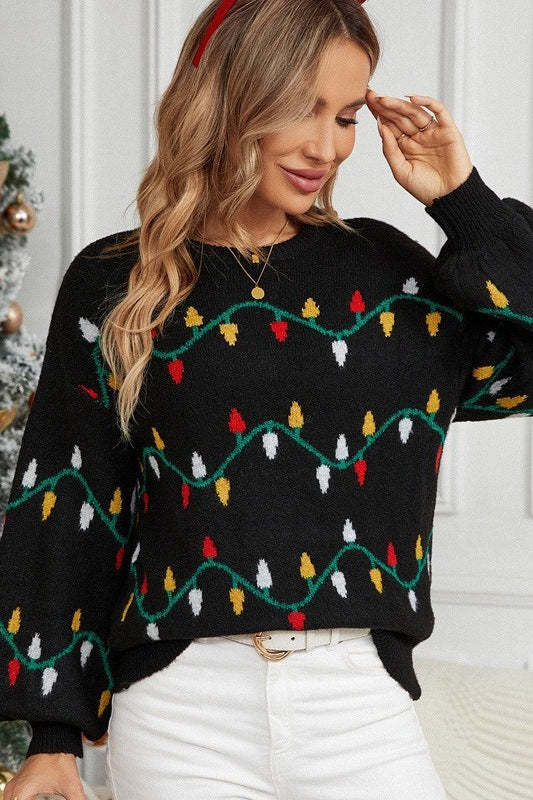 Lights Stripe Pattern Color Block Crew Neck Sweater
