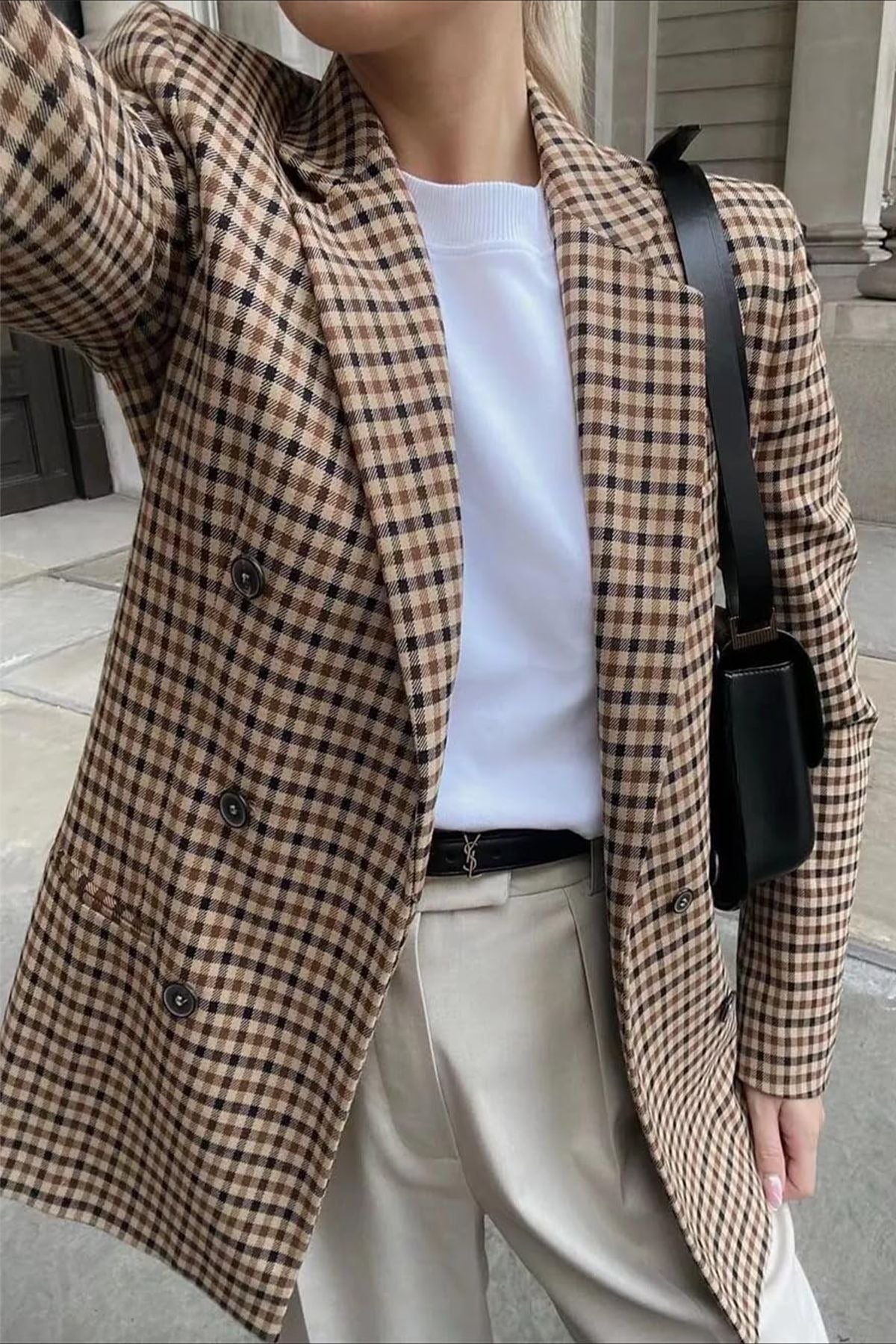 Checkered Office Long Sleeve Blazer