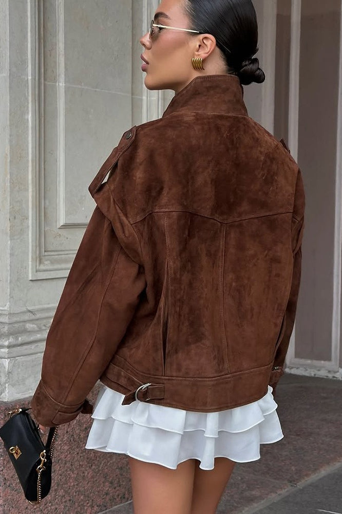 Wide Shoulder Suede Pocket Jacket