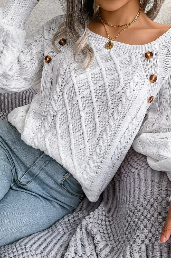 Button Detail Casual Pullover Sweater
